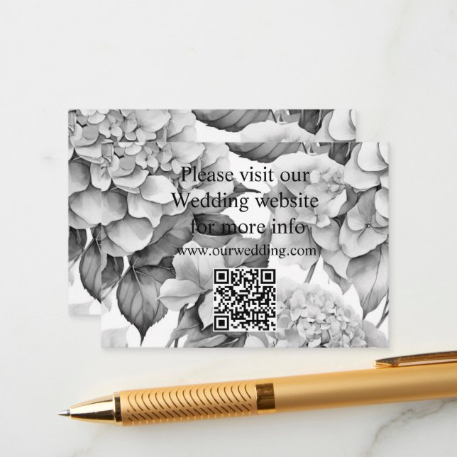 Elegant white grey black floral watercolor  enclosure card (Front/Back In Situ)
