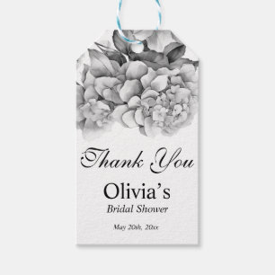 Elegant white grey black floral watercolor  gift tags