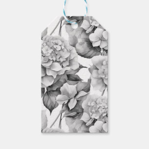Elegant white grey black floral watercolor gift tags