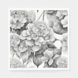 Elegant white grey black floral watercolor  napkin