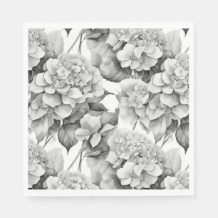 Elegant white grey black floral watercolor  napkin
