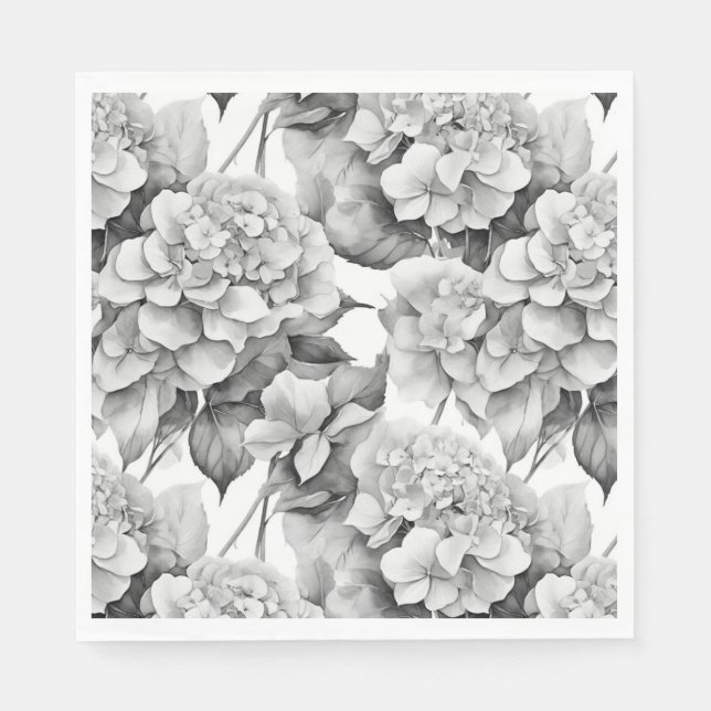 Elegant white grey black floral watercolor  napkin (Front)