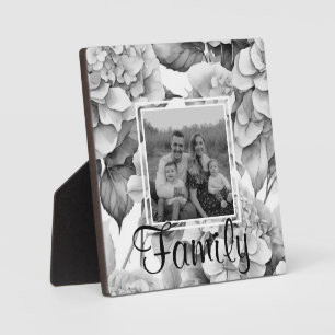 Elegant white grey black floral watercolor  plaque