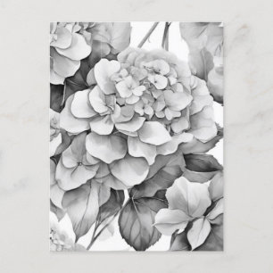 Elegant white grey black floral watercolor  postcard