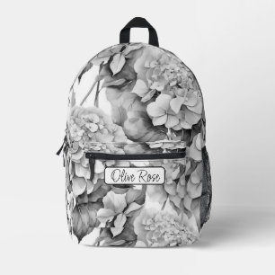 Elegant white grey black floral watercolor printed backpack