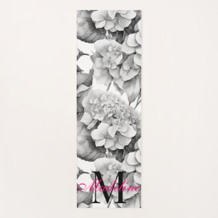 Elegant white grey black floral watercolor  yoga mat
