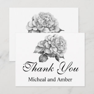 Elegant white grey black watercolor floral  thank you card