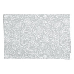 Elegant White & Grey Floral Paisley Pattern Pillowcase