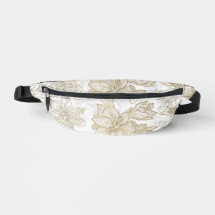 Elegant white grey gold marble floral Fanny Packs