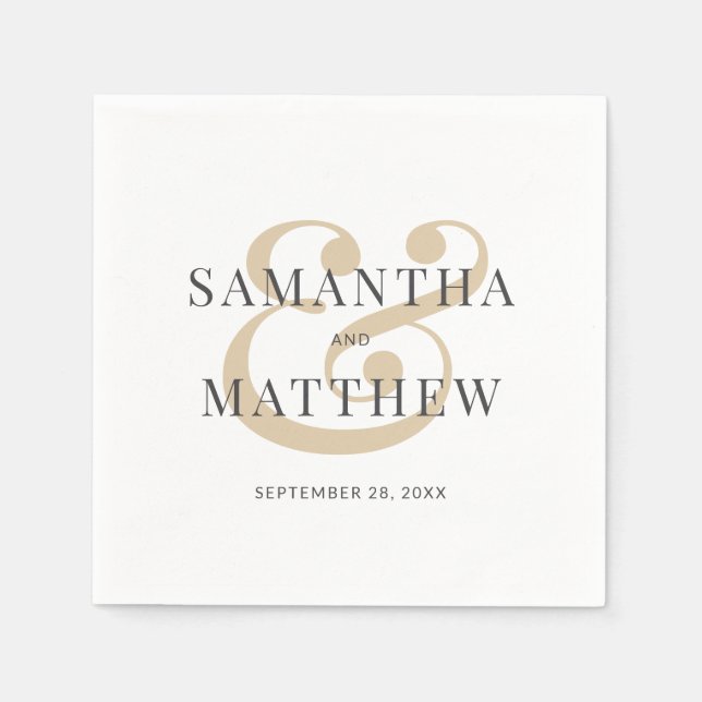 Elegant White Grey Gold Wedding Napkins (Front)