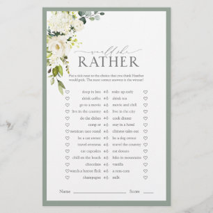 Elegant White Grey Green Bridal Shower Game