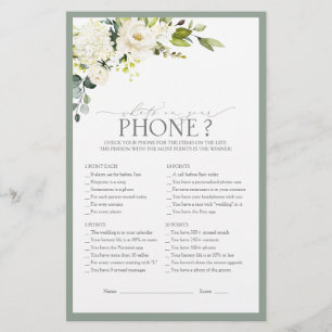 Elegant White Grey Green Bridal Shower Game