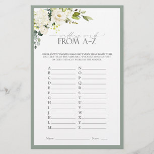 Elegant White Grey Green Bridal Shower Game