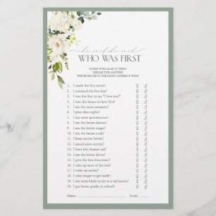 Elegant White Grey Green Bridal Shower Game