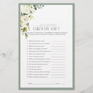 Elegant White Grey Green Bridal Shower Game
