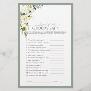 Elegant White Grey Green Bridal Shower Game