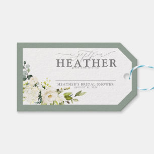 Elegant White Grey Green Bridal Shower No Wrap Gift Tags