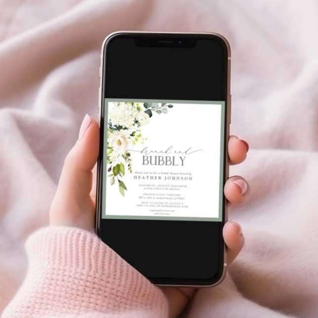 Elegant White Grey Green Brunch & Bubbly Shower Invitation (Creator Uploaded)