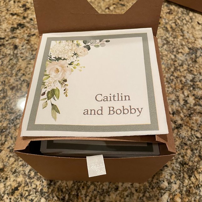 Elegant White Grey Green Floral Bridal Shower Napkin (Thank you, Denise, for sharing your photo! What a beautiful result.)