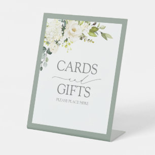 Elegant White Grey Green Floral Cards & Gifts Pedestal Sign