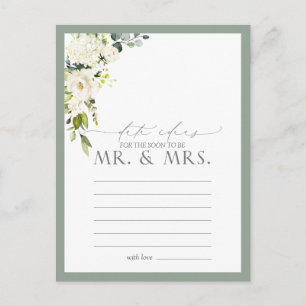 Elegant White Grey Green Floral Date Ideas Postcard