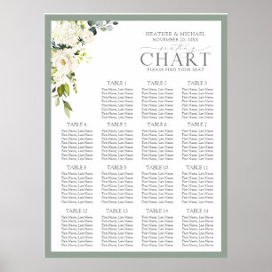 Elegant White Grey Green Floral Reception Seating Poster