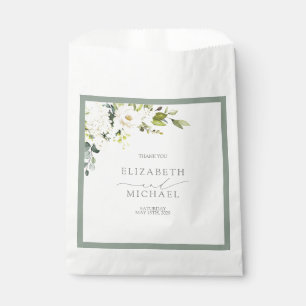 Elegant White Grey Green Floral Watercolor Wedding Favour Bags