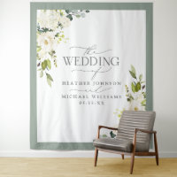 Elegant White Grey Green Floral Watercolor Wedding