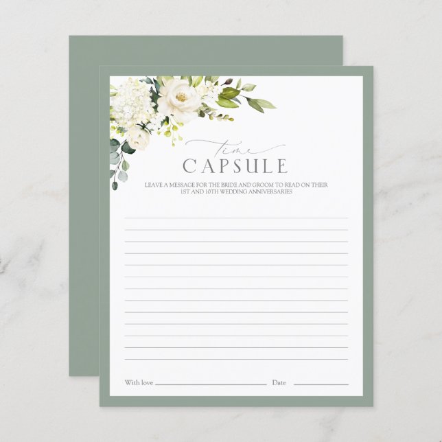 Elegant White Grey Green Time Capsule Shower Game (Front/Back)