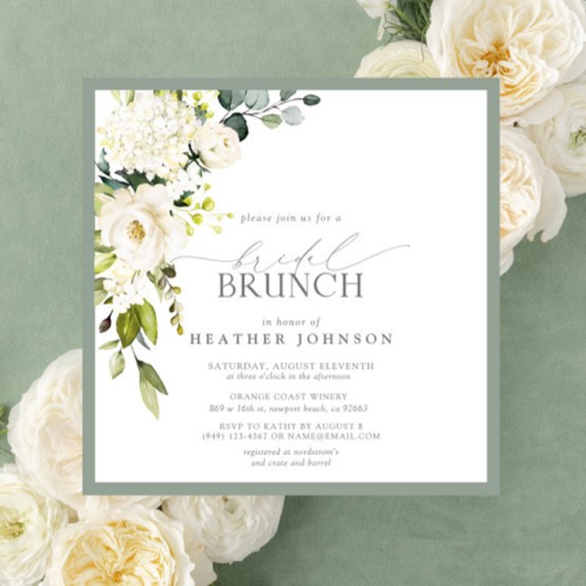 Elegant White Grey Green Watercolor Bridal Brunch Invitation (Creator Uploaded)