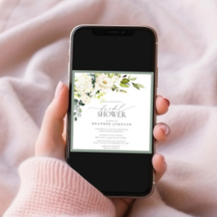 Elegant White Grey Green Watercolor Bridal Shower Invitation