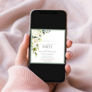 Elegant White Grey Green Watercolor Cocktail Party Invitation