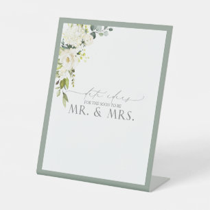Elegant White Grey Green Watercolor Date Ideas Pedestal Sign