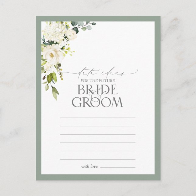 Elegant White Grey Green Watercolor Date Ideas Postcard (Front)
