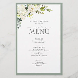Elegant White Grey Green Watercolor Floral Wedding