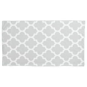 Elegant White & Grey Ikat Quatrefoil Pattern Pillowcase