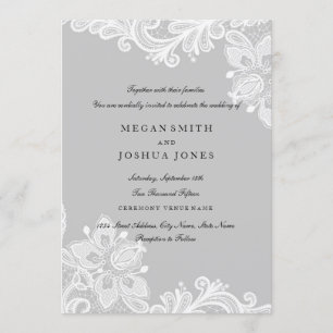 Elegant White Grey Lace Wedding Invitation