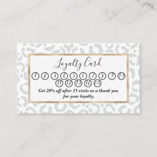 Elegant White Grey Leopard Cheetah Animal Print 15 Loyalty Card