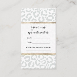 Elegant White Grey Leopard Cheetah Animal Print Appointment Card