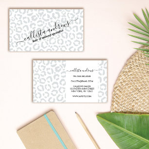 Elegant White Grey Leopard Cheetah Animal Print Business Card