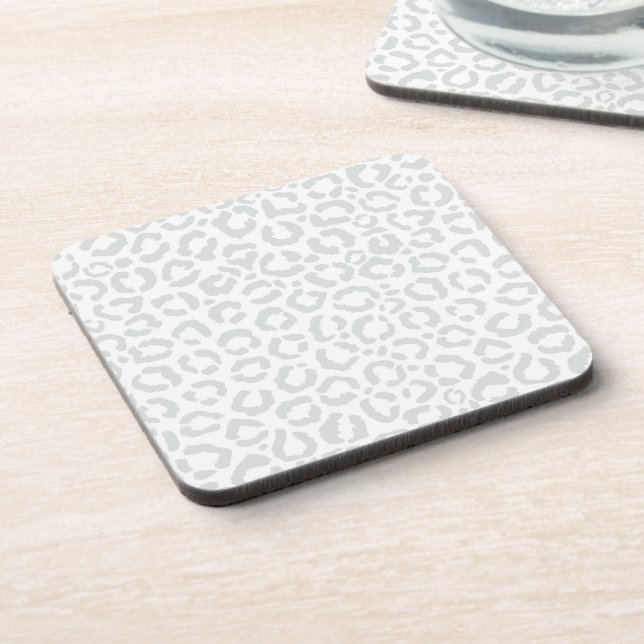 Elegant White Grey Leopard Cheetah Animal Print Coaster (Left Side)