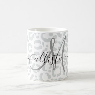 Elegant White Grey Leopard Cheetah Animal Print Coffee Mug