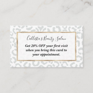 Elegant White Grey Leopard Cheetah Animal Print Discount Card