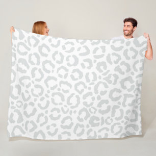 Elegant White Grey Leopard Cheetah Animal Print Fleece Blanket
