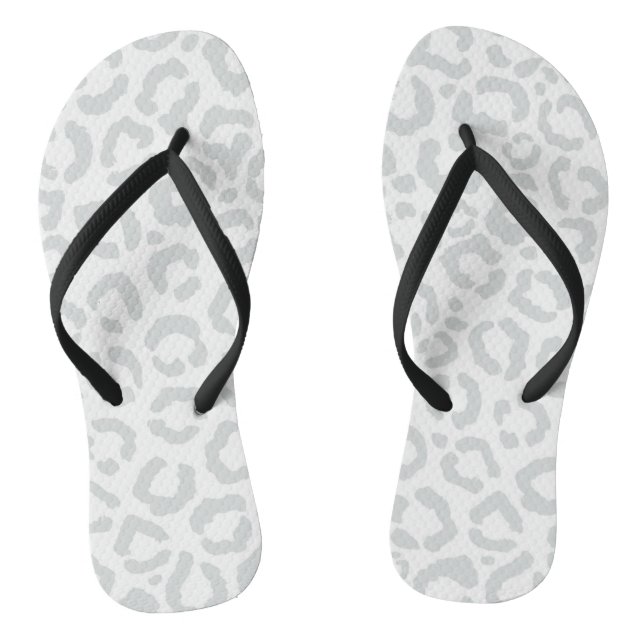 Elegant White Grey Leopard Cheetah Animal Print Flip Flops (Footbed)