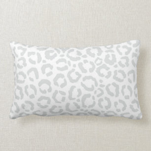 Elegant White Grey Leopard Cheetah Animal Print Lumbar Cushion