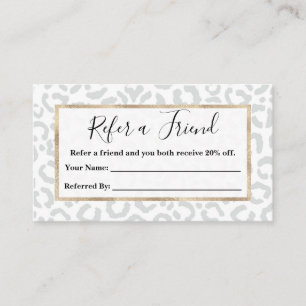 Elegant White Grey Leopard Cheetah Animal Print Referral Card