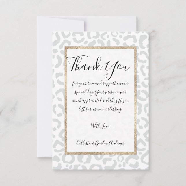 Elegant White Grey Leopard Cheetah Animal Print Thank You Card (Front)