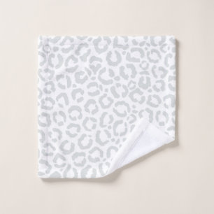Elegant White Grey Leopard Cheetah Animal Print Wash Cloth