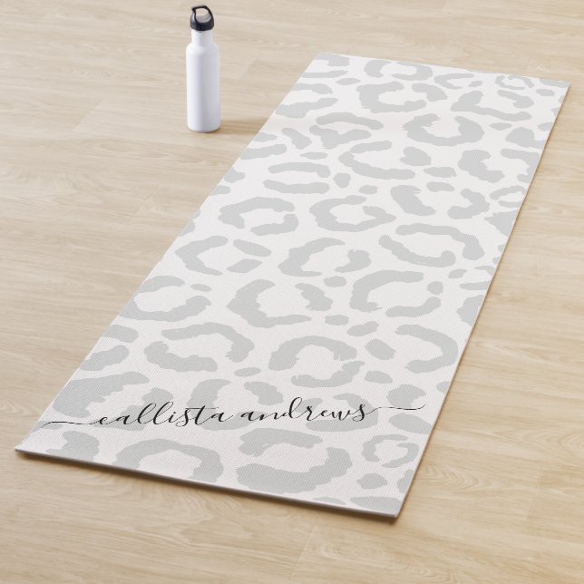 Elegant White Grey Leopard Cheetah Animal Print Yoga Mat (In Situ)